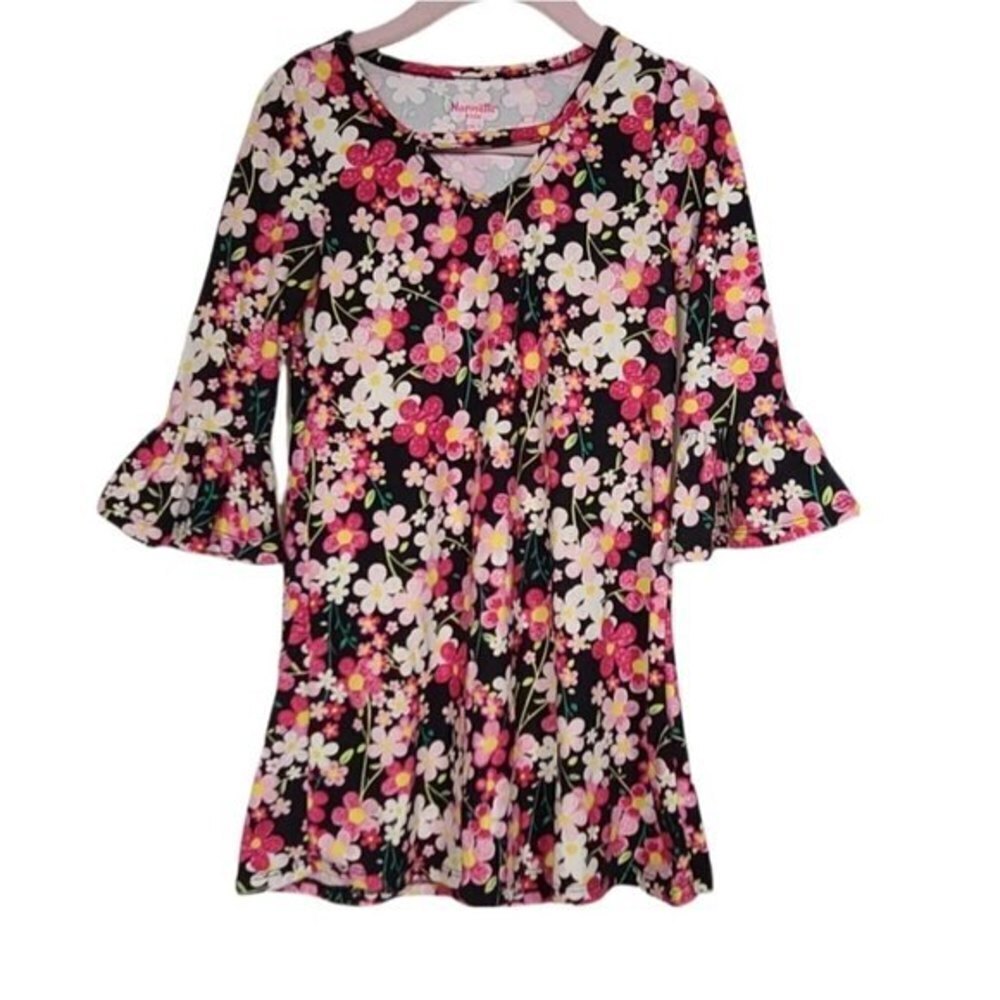 Nannette Kids Floral Long Bell Sleeves Cut Out Neckline Girls Dress 5